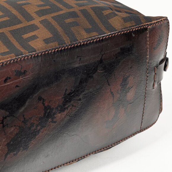 Fendi Brown Zucca Canvas Leather-Trim Snap-Closure Tote - Picture 6 of 12